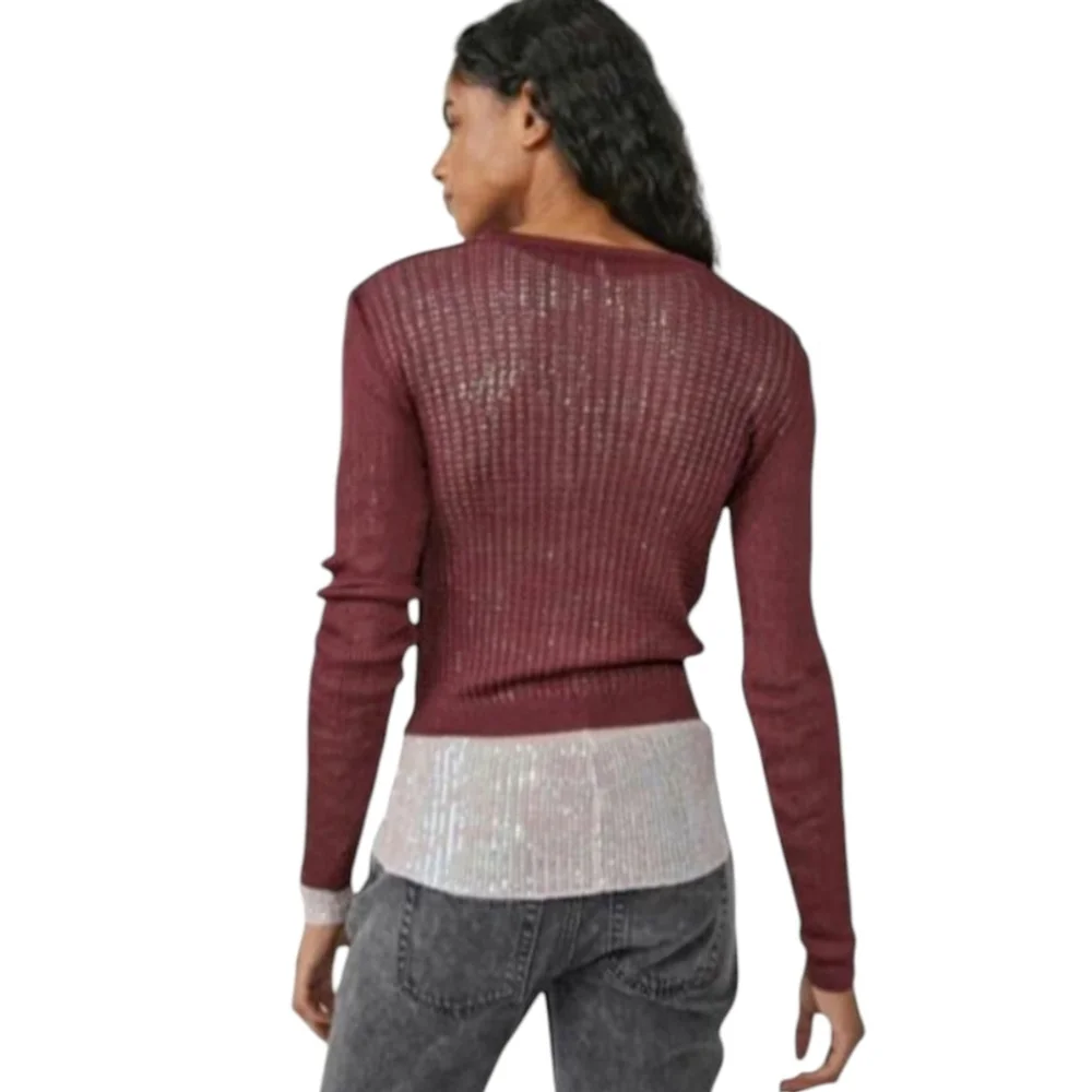 Free People Garnet H20 Open Knit Fisherman Crew Pullover Women's sz XS NWT